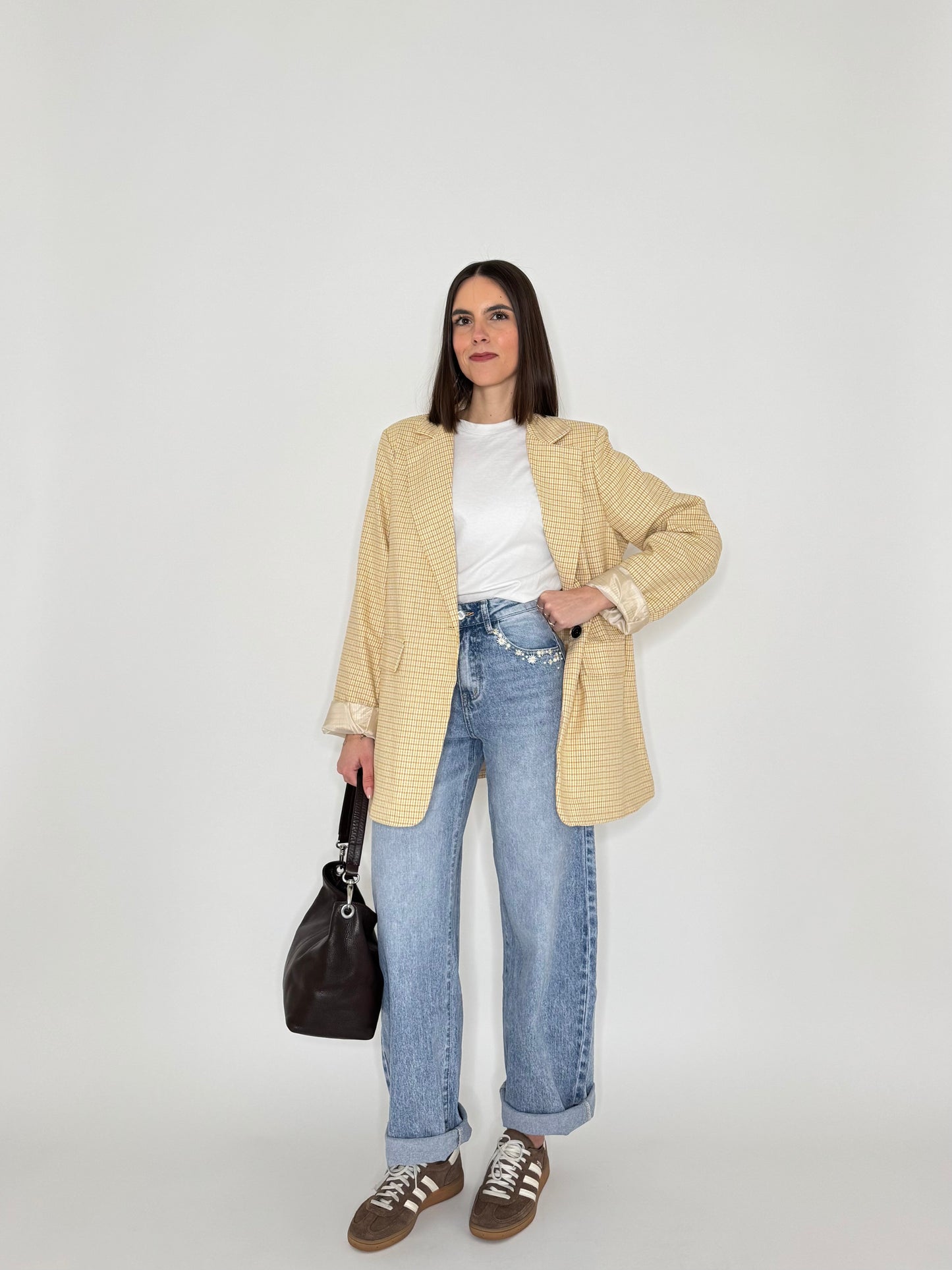 Giacca Spring check in cotone Giallo