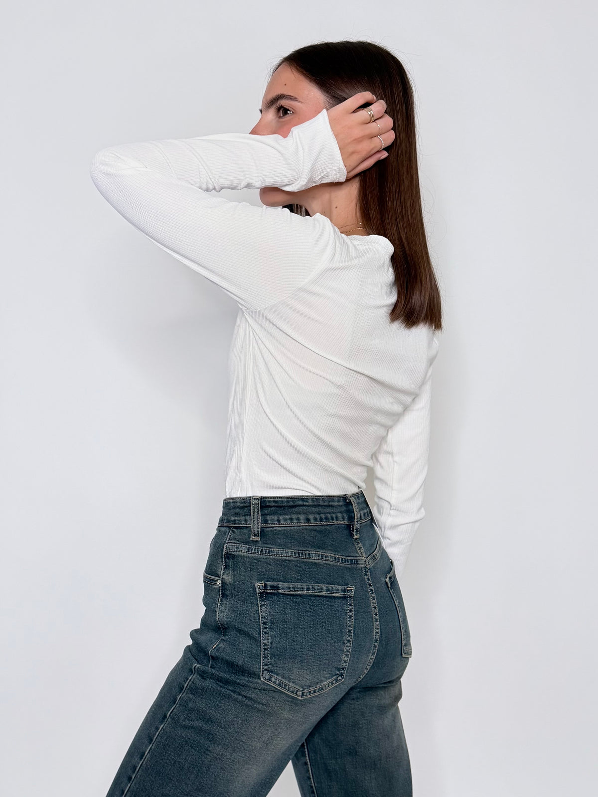 Body a costine in viscosa Bianco latte