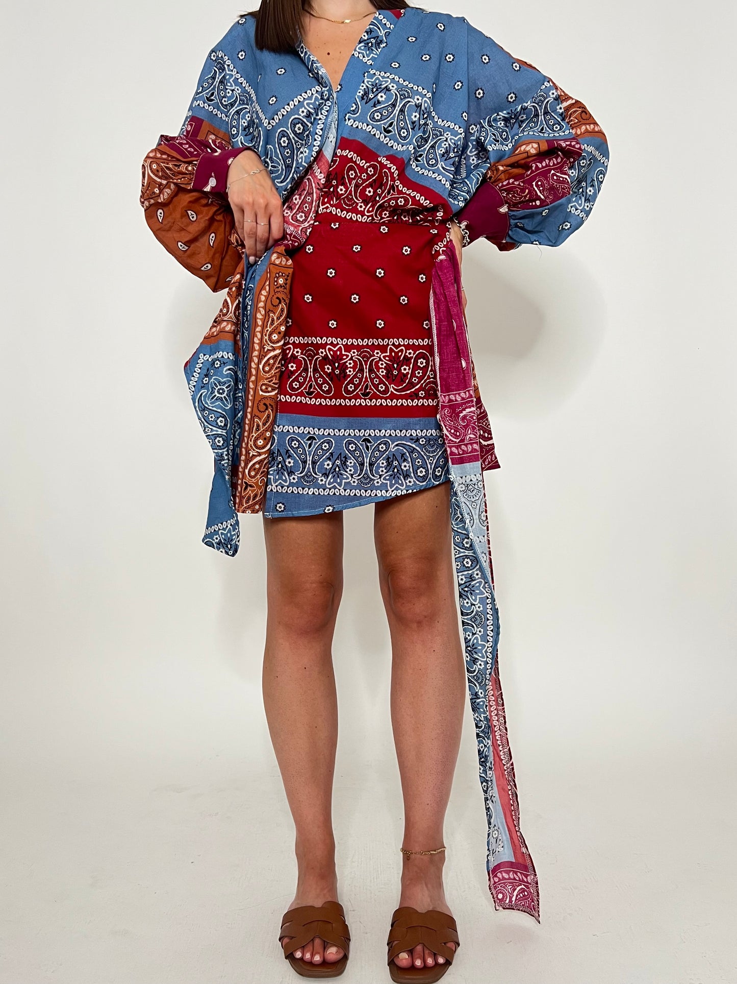 Abito pareo portafoglio Bandana in mussola di cotone Bicolor burgundy