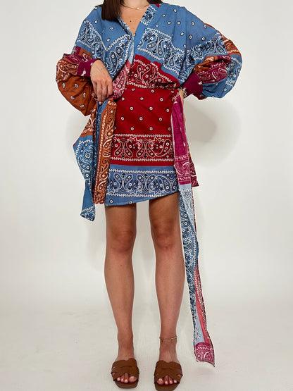 Abito pareo portafoglio Bandana in mussola di cotone Bicolor burgundy