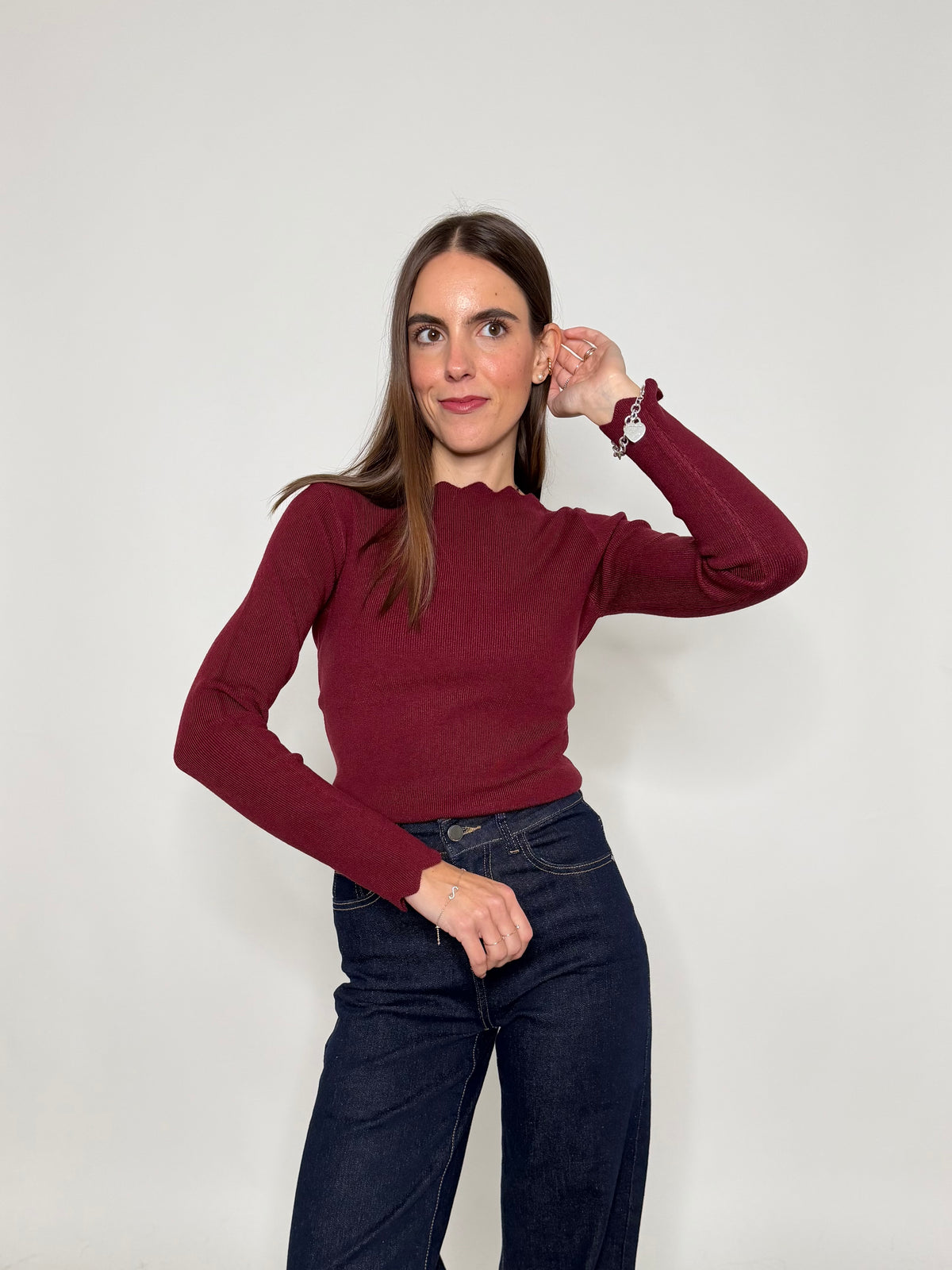 Maglia in morbida viscosa zigzag fit bordeuax