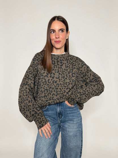 Felpa in cotone leopardato
