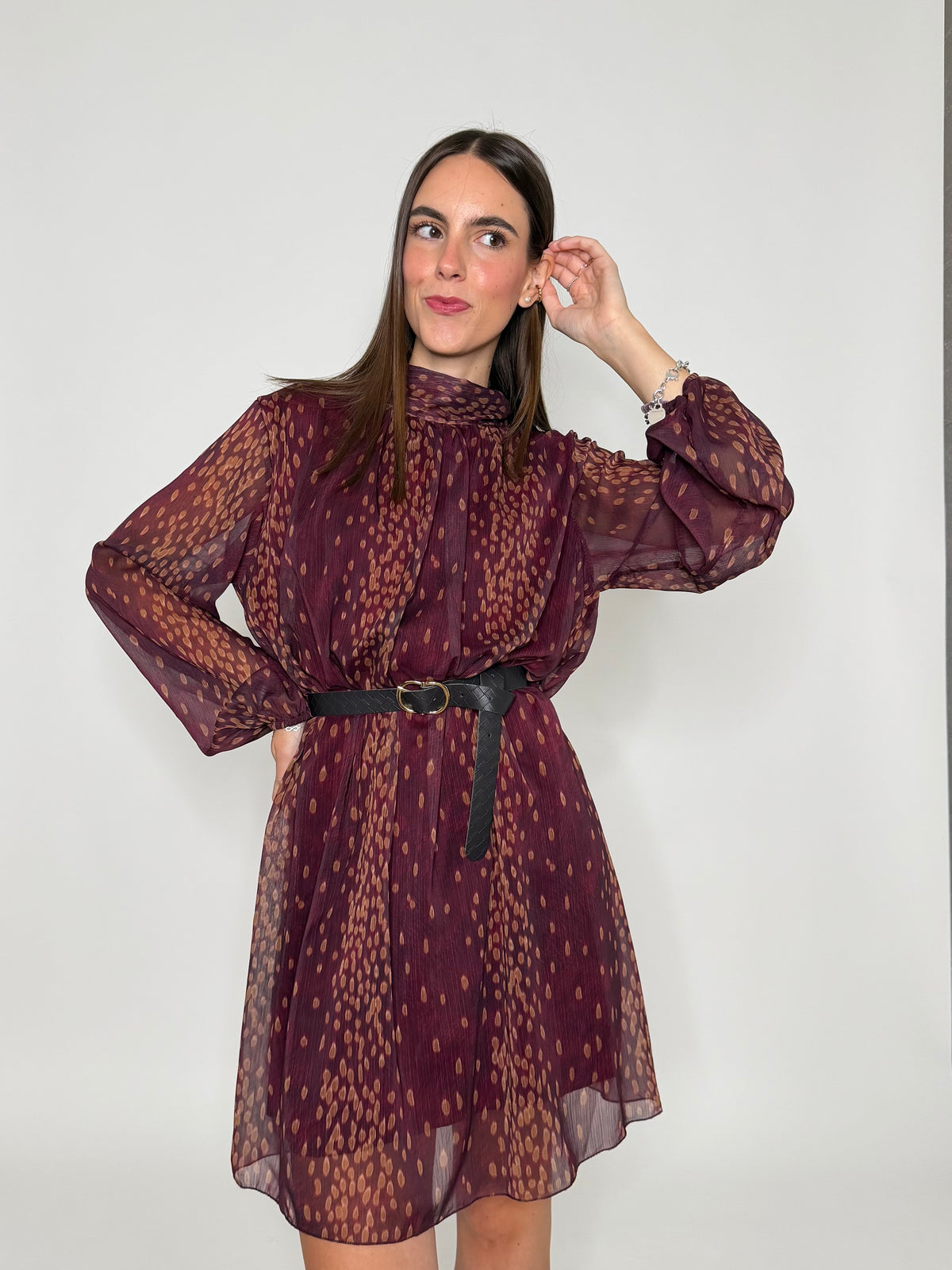 Abito stampa bambi Burgundy/ocra