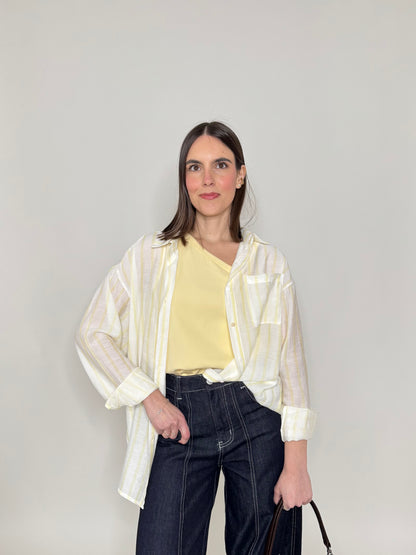 Camicia in leggera viscosa a righe Giallo