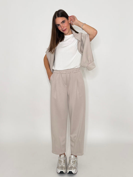 Pantalone ovetto relax fit in viscosa beige