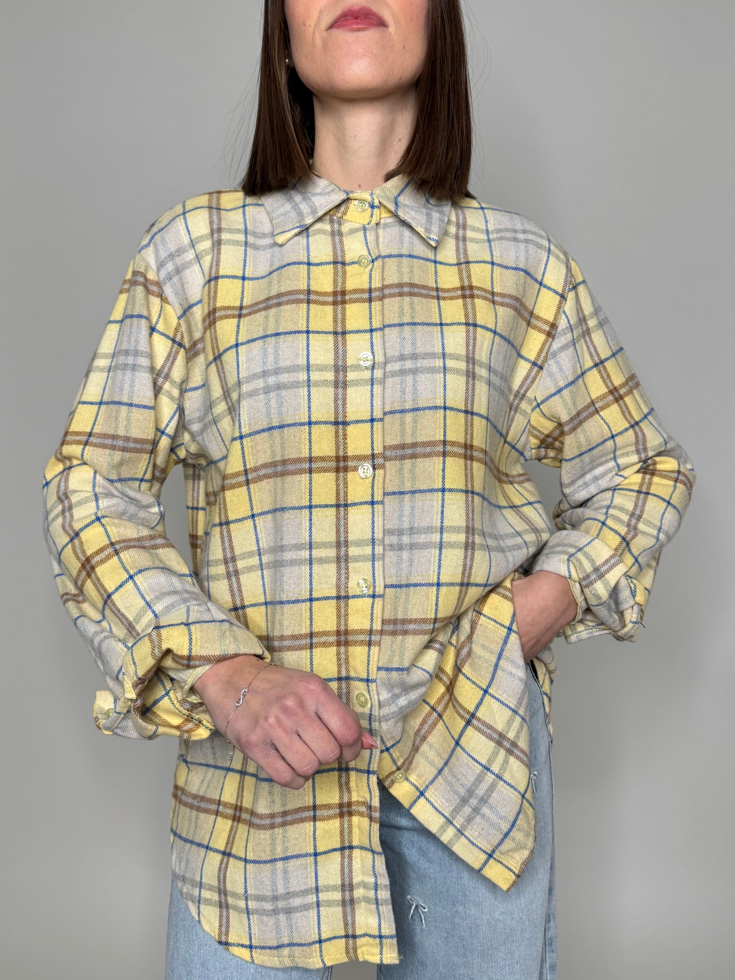 Camicia check in flanella di cotone giallo pulcino