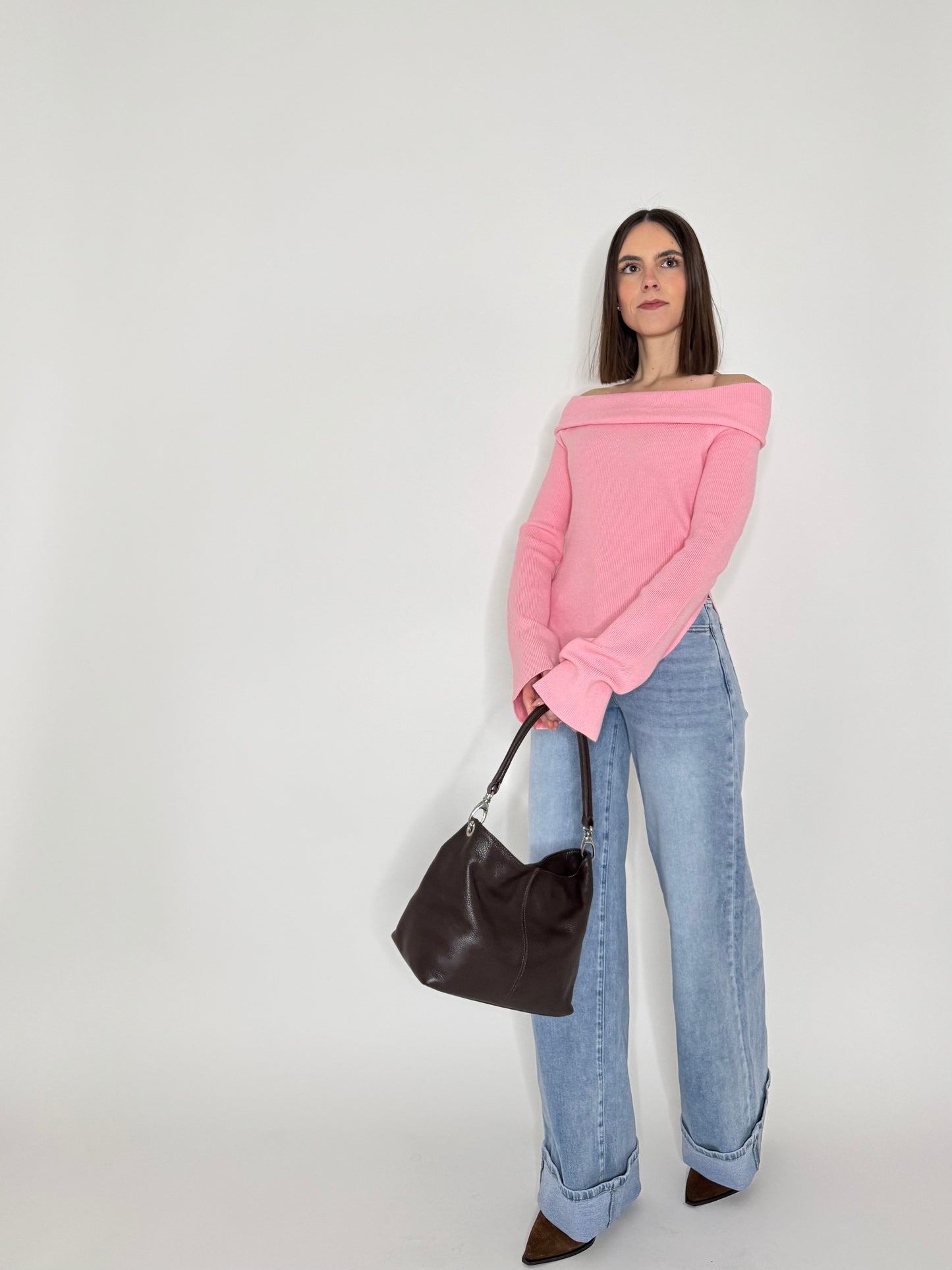 Maglia alla bardot spalle scese in viscosa Rosa