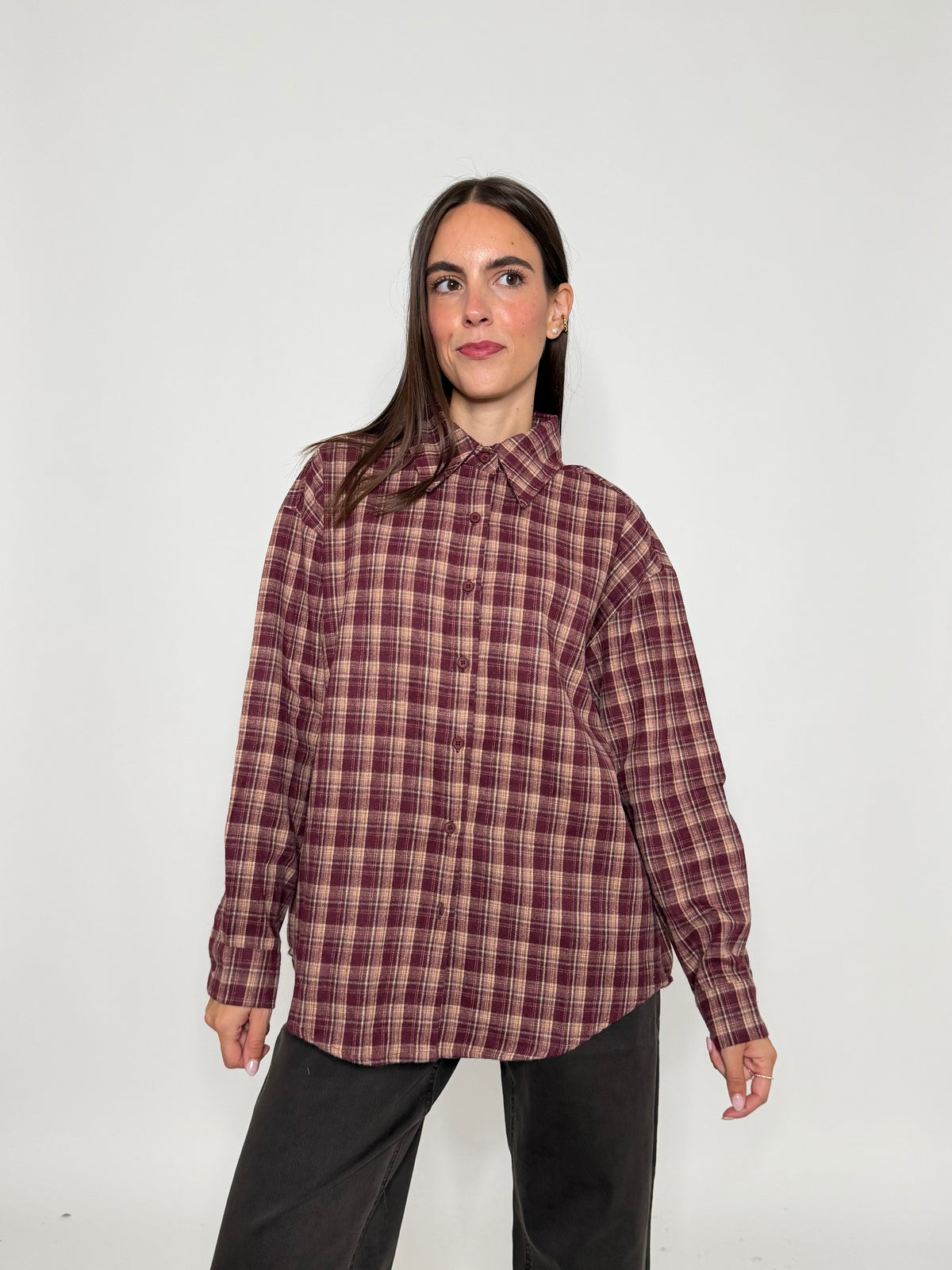 Camicia check in cotone vino