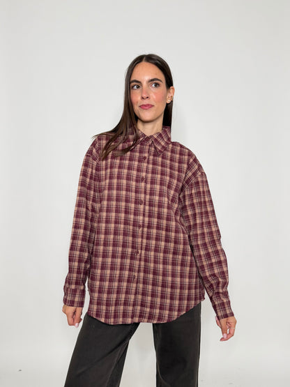Camicia check in cotone vino