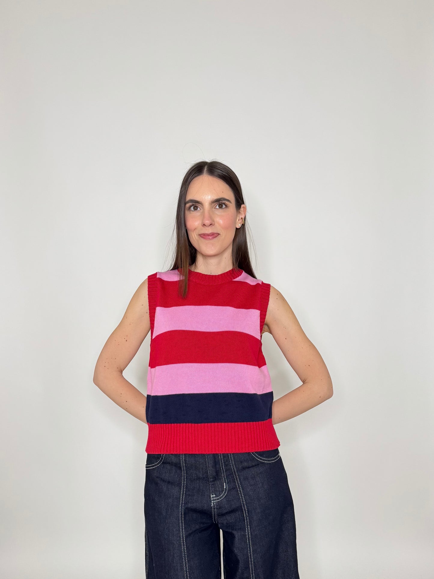 Gilet basic a righe 100% cotone Confetto/Fragola/Blu