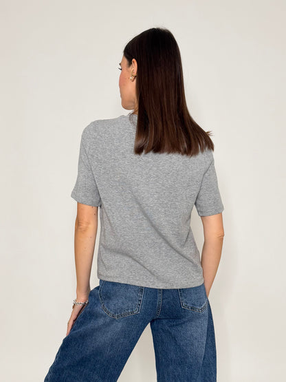 Maglia girocollo basic in viscosa e cotone grigio