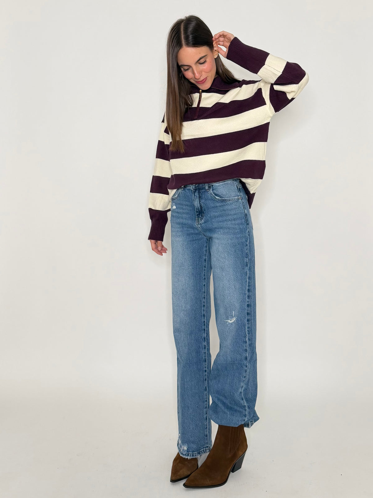 Jeans Straight Wide Leg in Denim Blu
