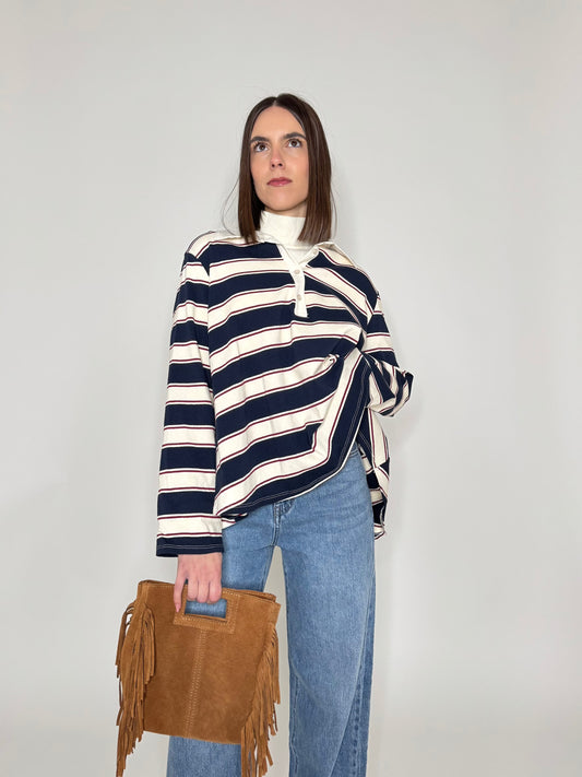 Maglia Polo cotone righe blu