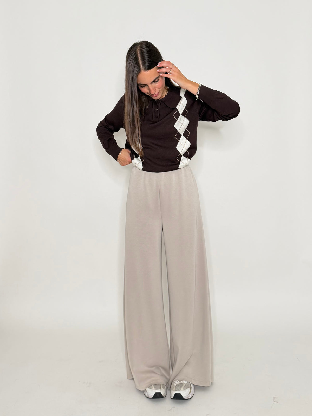 Pantalone palazzo relax fit in viscosa beige