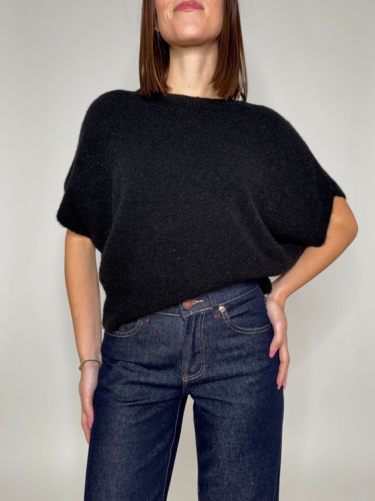 Maglia manica kimono in misto lana e alpaca Nero