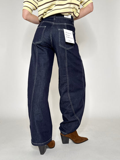 Jeans wide leg barrel con impunture Dark Blu