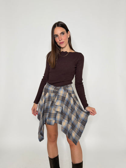 Gonna a camicia con pantaloncino fantasia tartan vintage beige