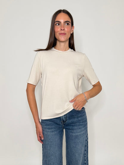Maglia girocollo basic in viscosa e cotone beige