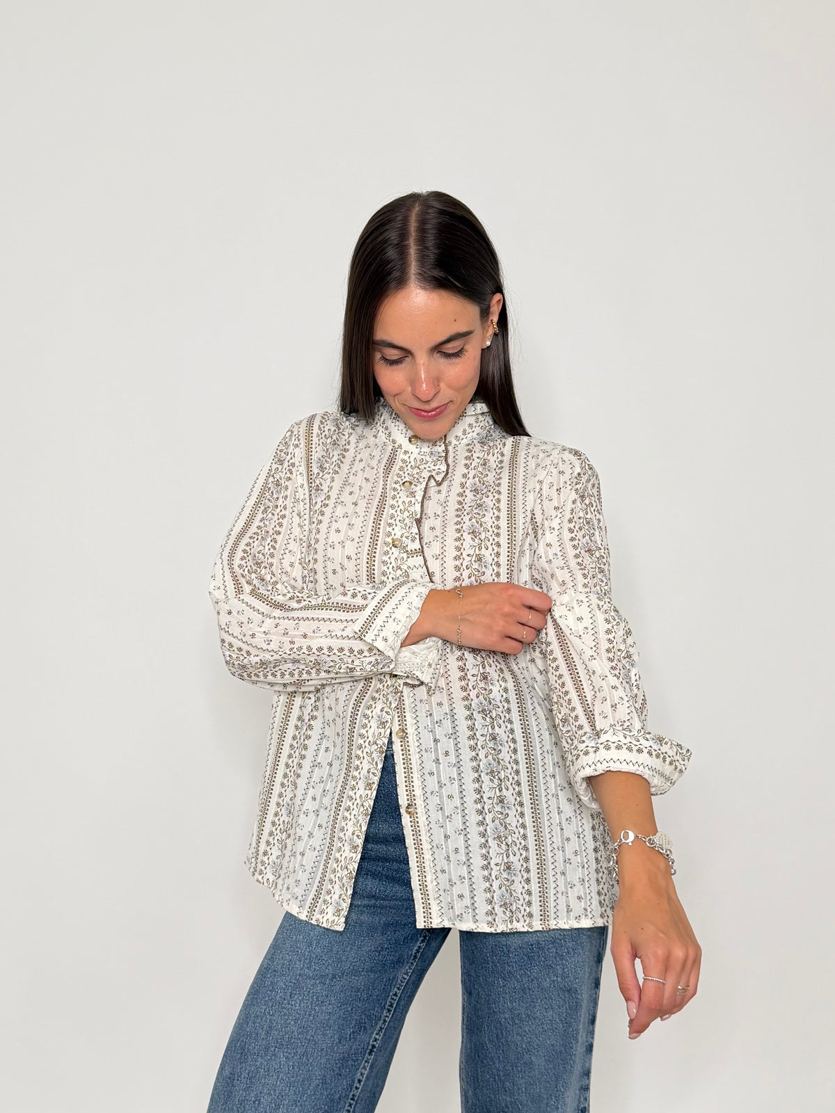 Camicia in cotone rouge coffe/celeste