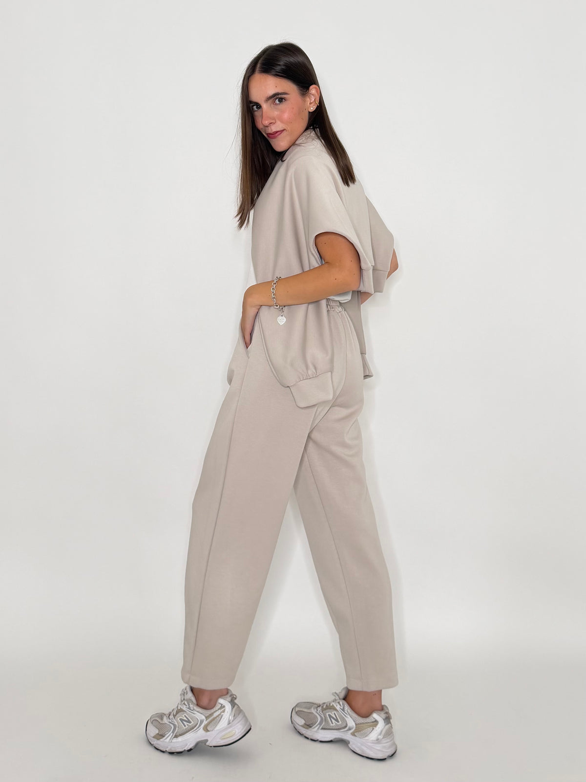 Pantalone ovetto relax fit in viscosa beige