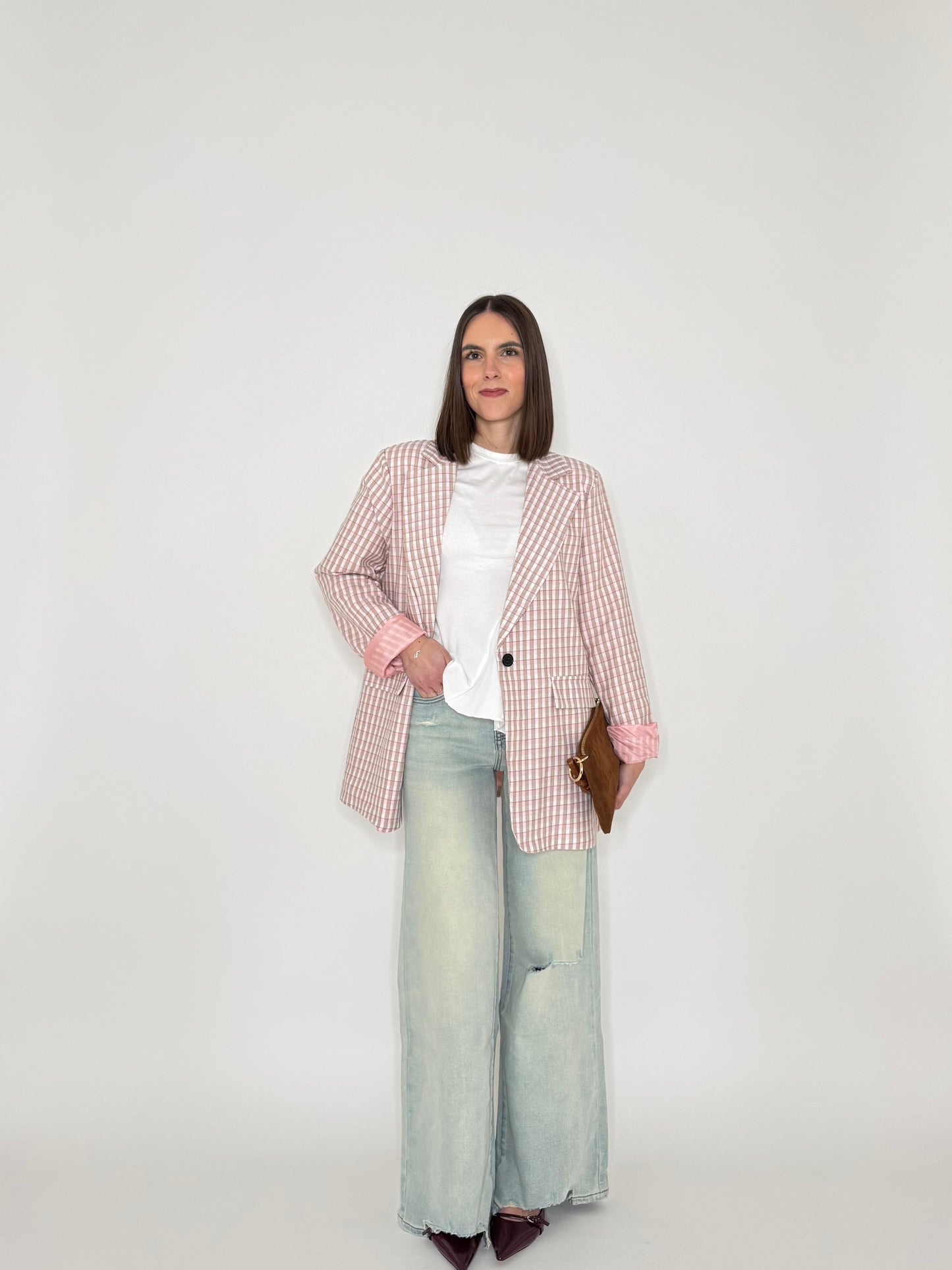 Giacca Spring check in cotone Pink