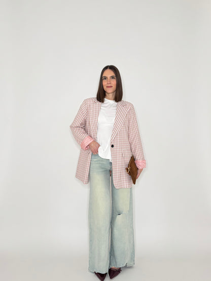Giacca Spring check in cotone Pink
