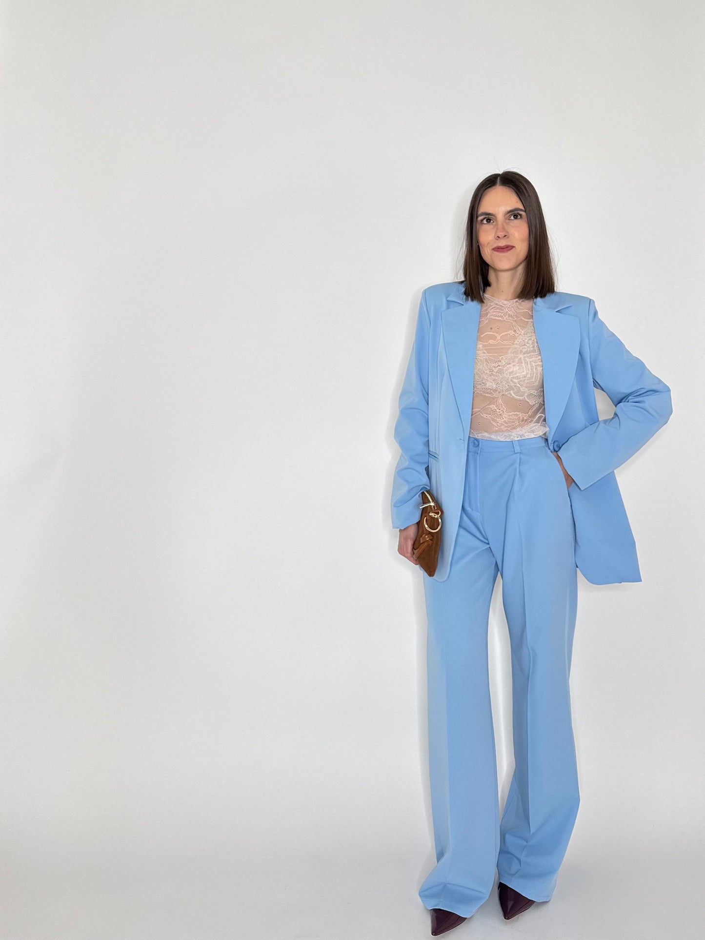 Pantalone palazzo taglio elegante viscosa Celeste