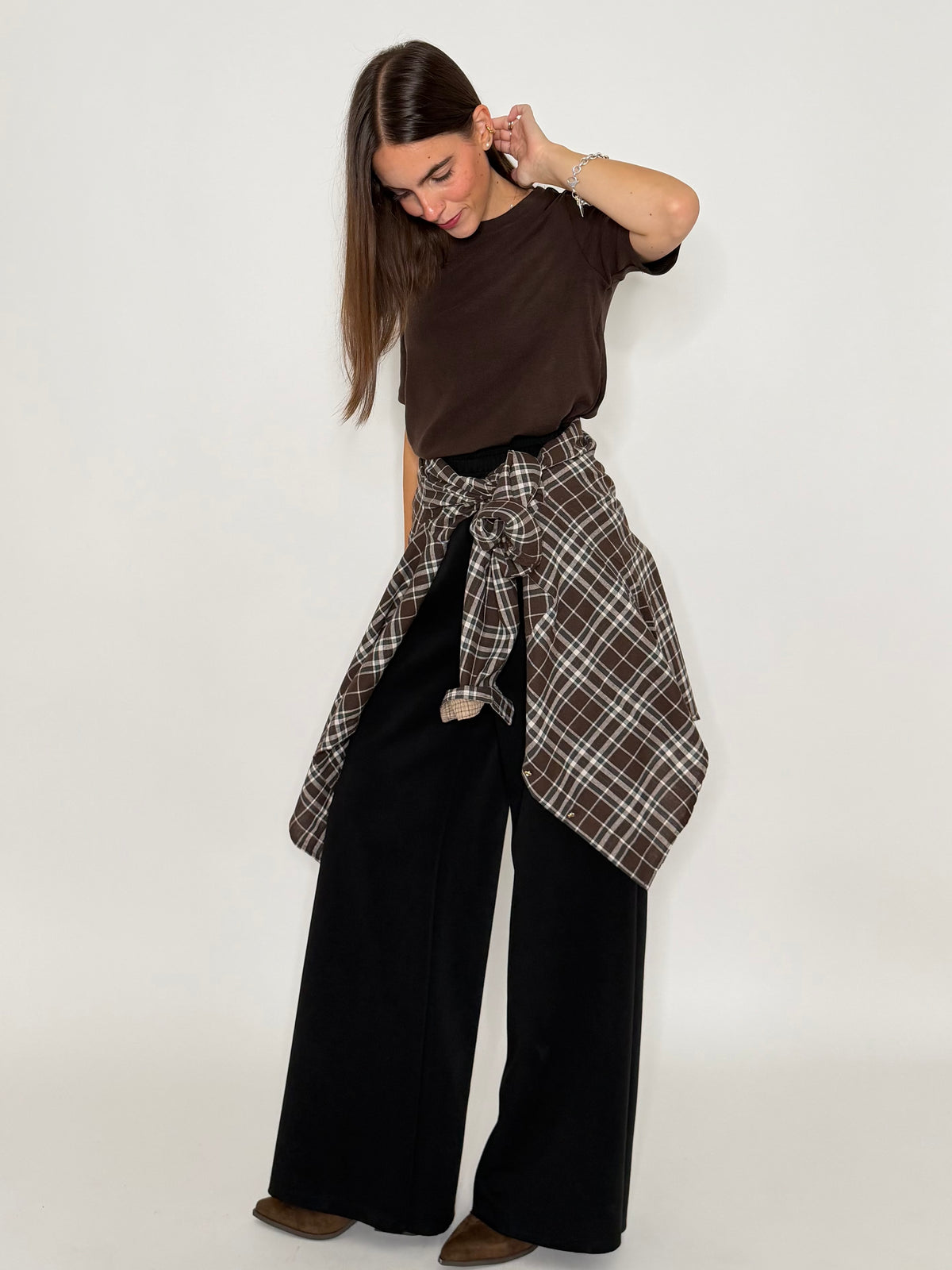 Pantalone palazzo relax fit in viscosa nero