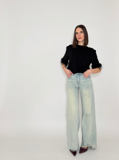 T-shirt in 100% cotone piume Nero - Lumina