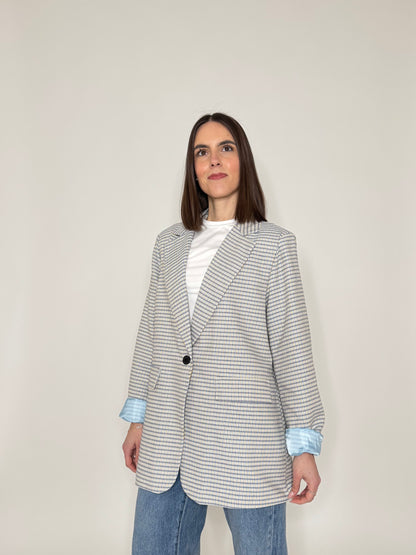 Giacca Spring check in cotone Light Blue