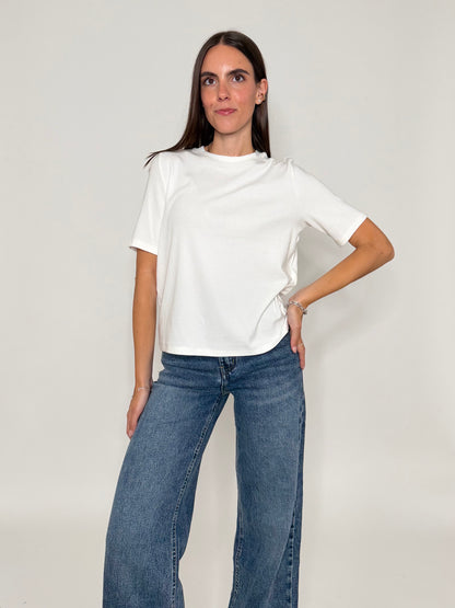 Maglia girocollo basic in viscosa e cotone bianca