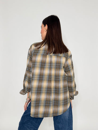 Camicia check vienna in cotone verde/celeste