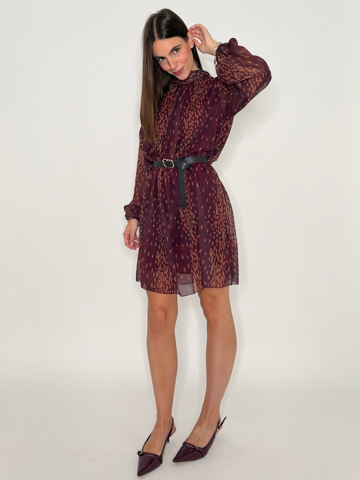 Abito stampa bambi Burgundy/ocra