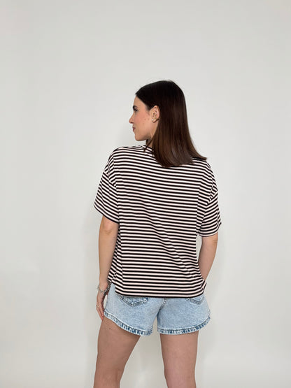 T-shirt a righe in jersey di viscosa Cioccolato/Panna