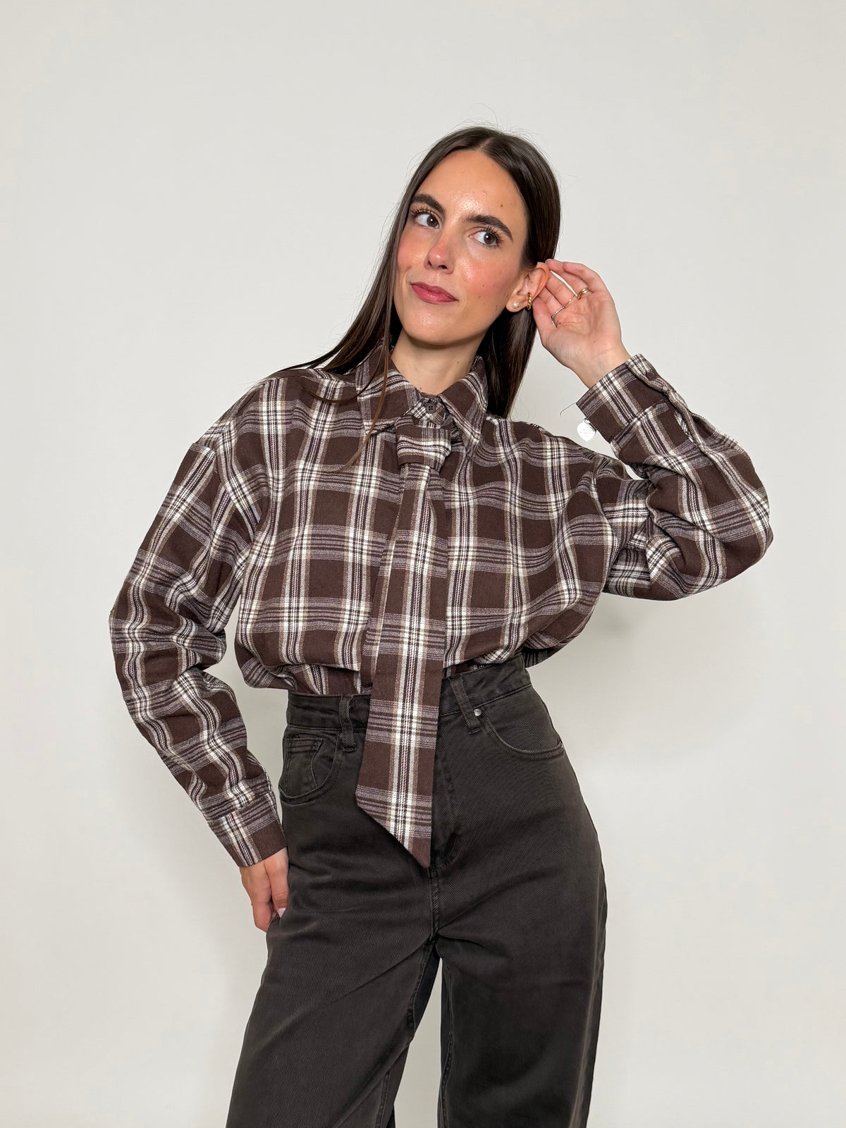 Camicia check in cotone coffee