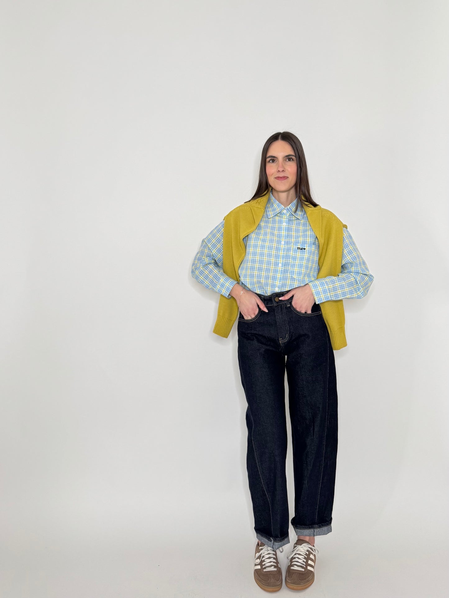 Camicia in cotone a quadri Celeste