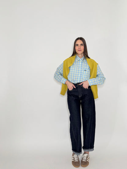 Camicia in cotone a quadri Celeste