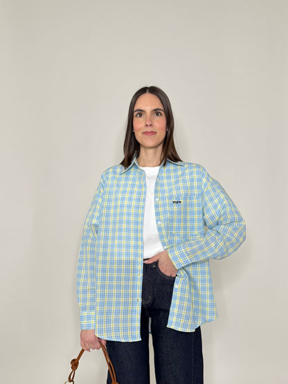 Camicia in cotone a quadri Celeste