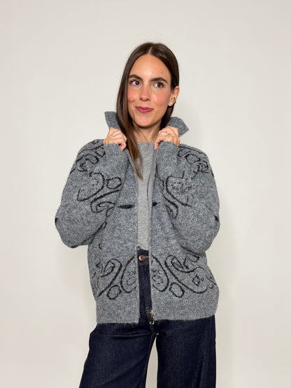 Cardigan con zip Bandana misto lana Grigio