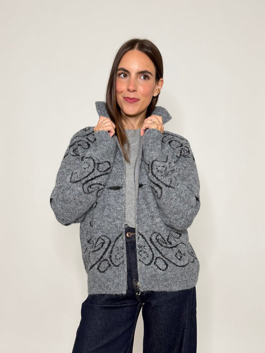 Cardigan con zip Bandana misto lana Grigio
