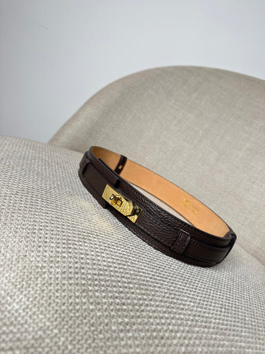 Cintura alta regolabile stile Hermès in vera pelle martellata testa di moro 4cm