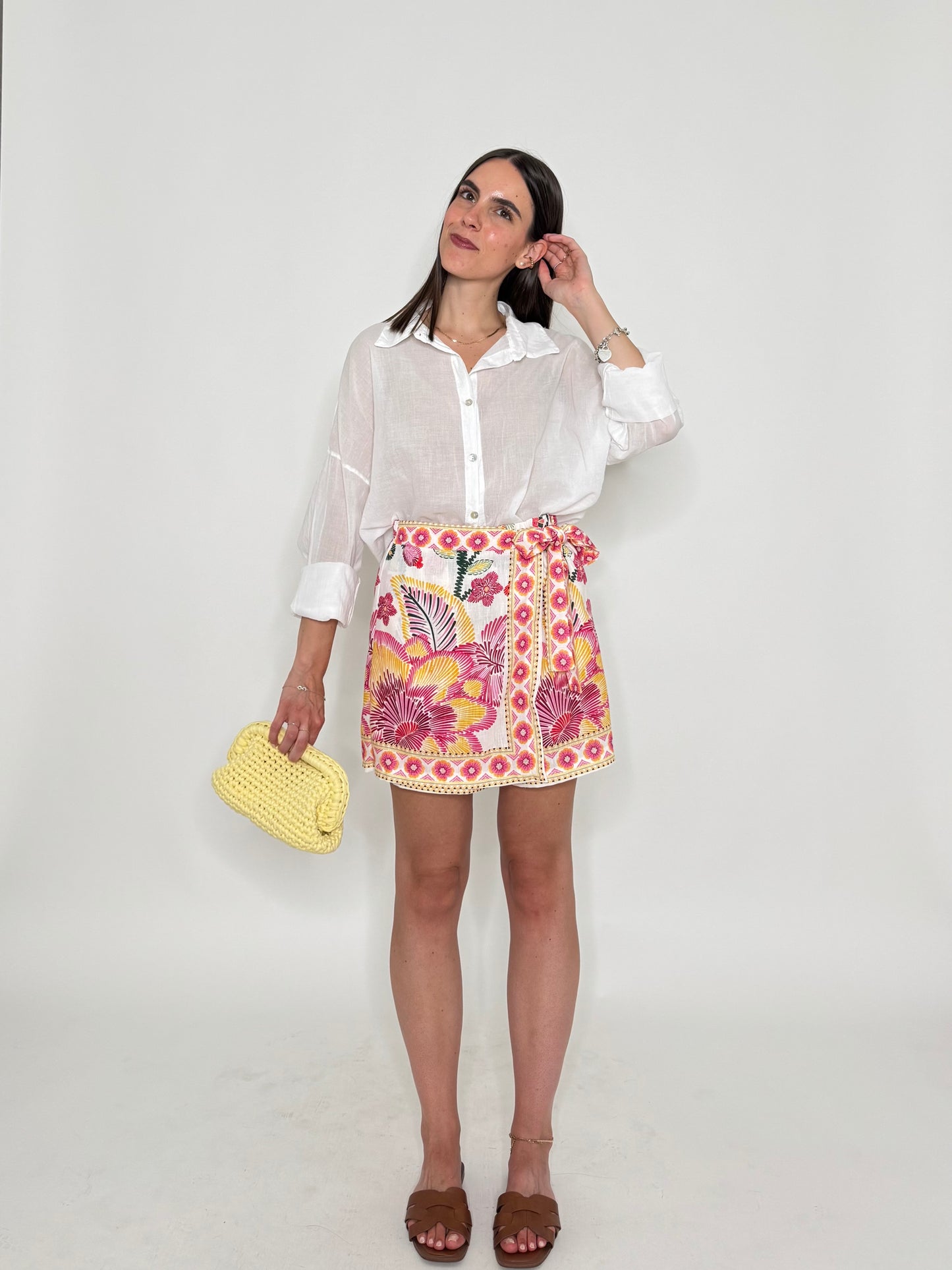 Gonna pantalone stampa floreale tropical rosa