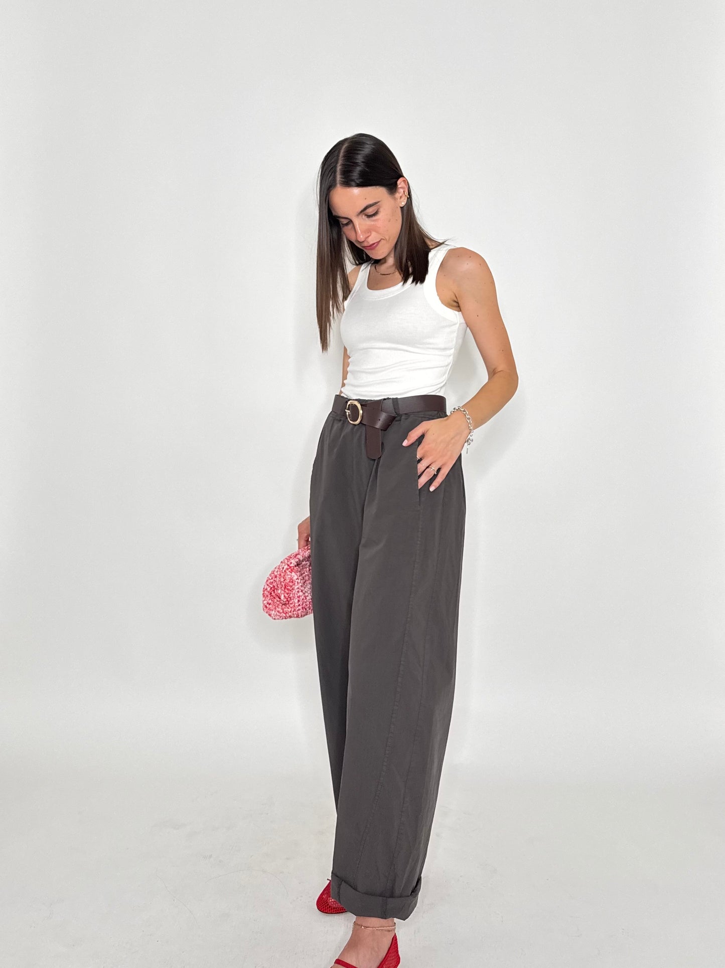 Pantalone popeline 100% cotone barrel fit
