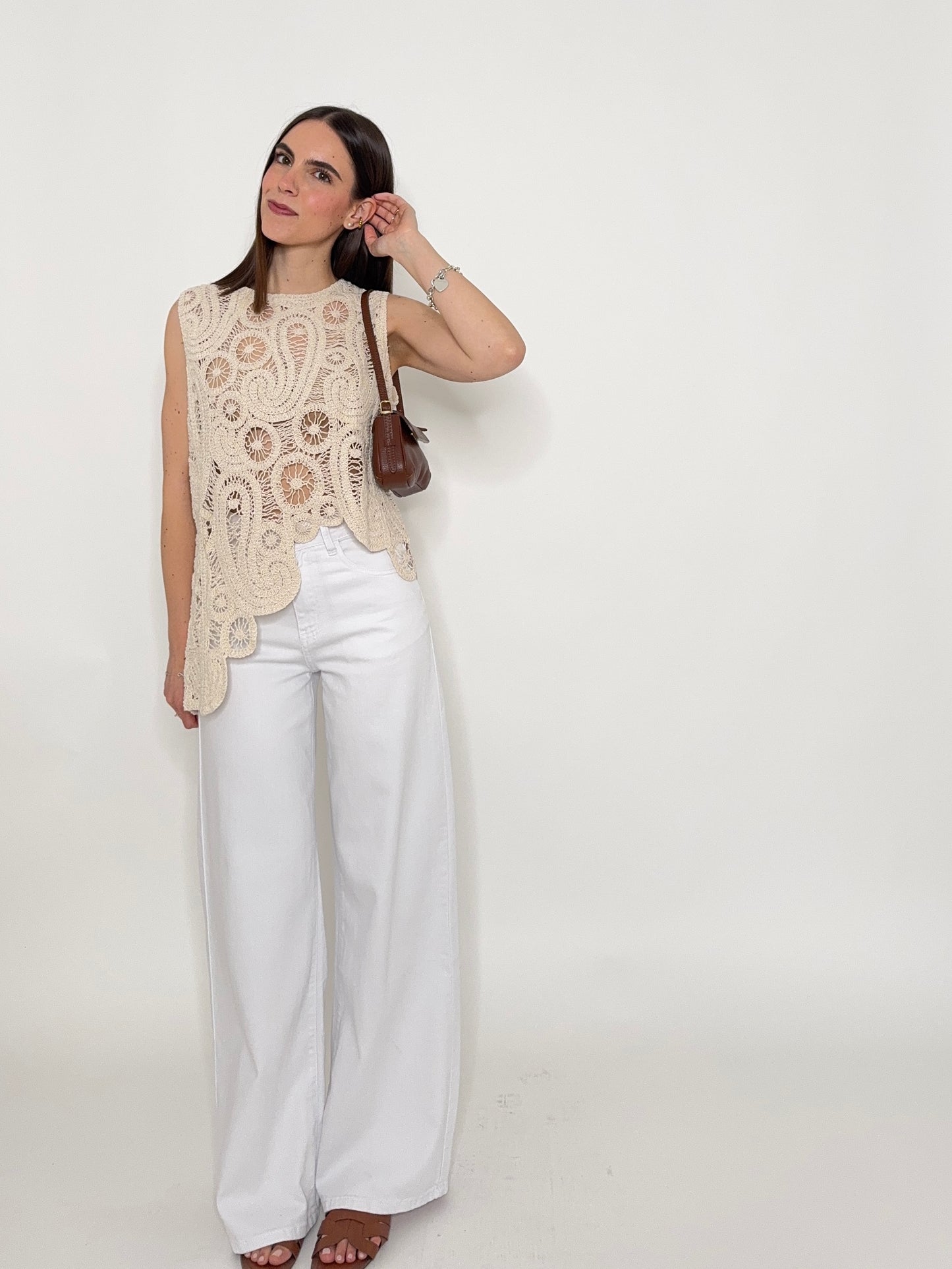 Top in crochet asimmetrico Beige