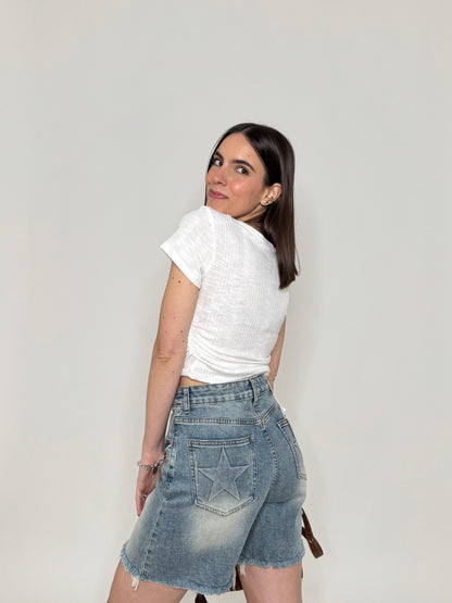 Maglia crop arricciata Serafino Bianco