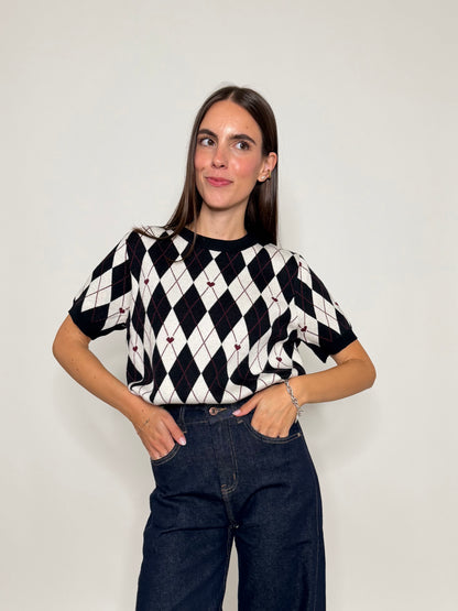 Maglia in viscosa a rombi nero/bianco