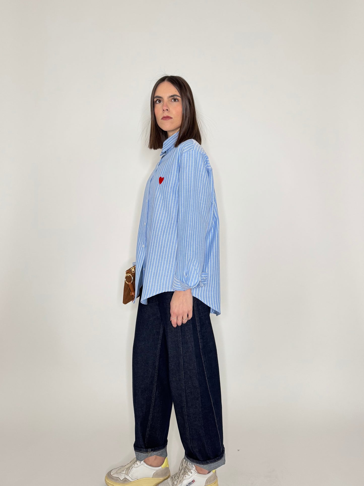 Camicia righe cuore in cotone Azzurro