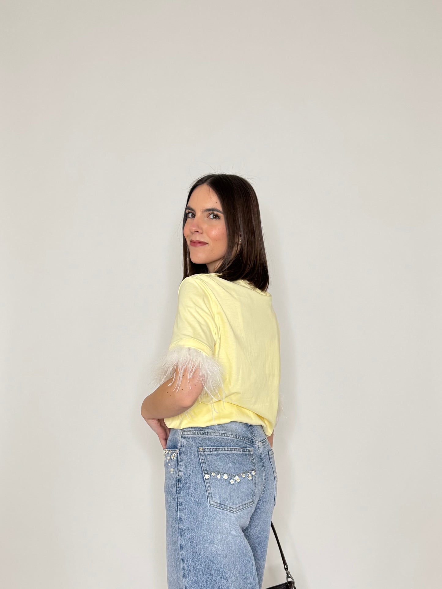 T-shirt in 100% cotone piume Giallo Pulcino - Lumina
