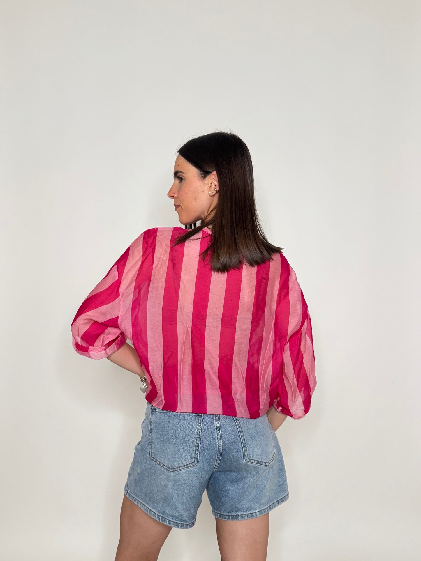 Camicia a righe in lyocell Fuscia/Rosa