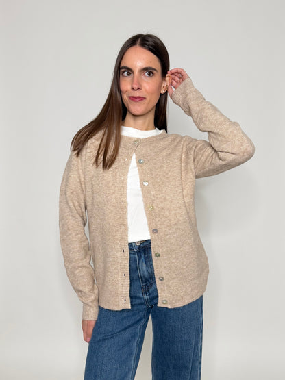 Cardigan "neve" in morbida viscosa e cotone beige melange